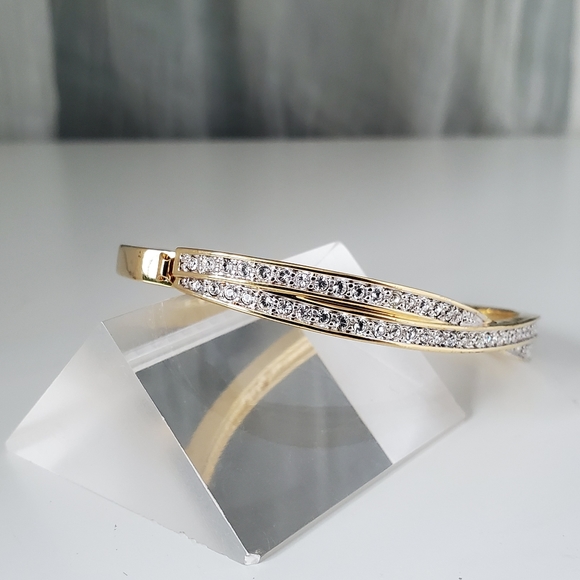 Swarovski Edith Goldtone Twist Rows Pave Hinged Bracelet - Picture 6 of 13